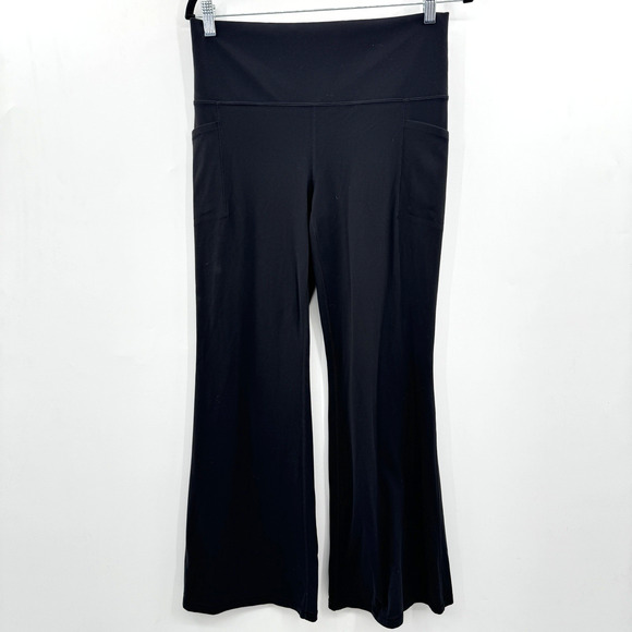 Athleta Salutation Stash Flare Pant Sz LP Petite Black Pockets Nylon Stretch - Picture 1 of 12